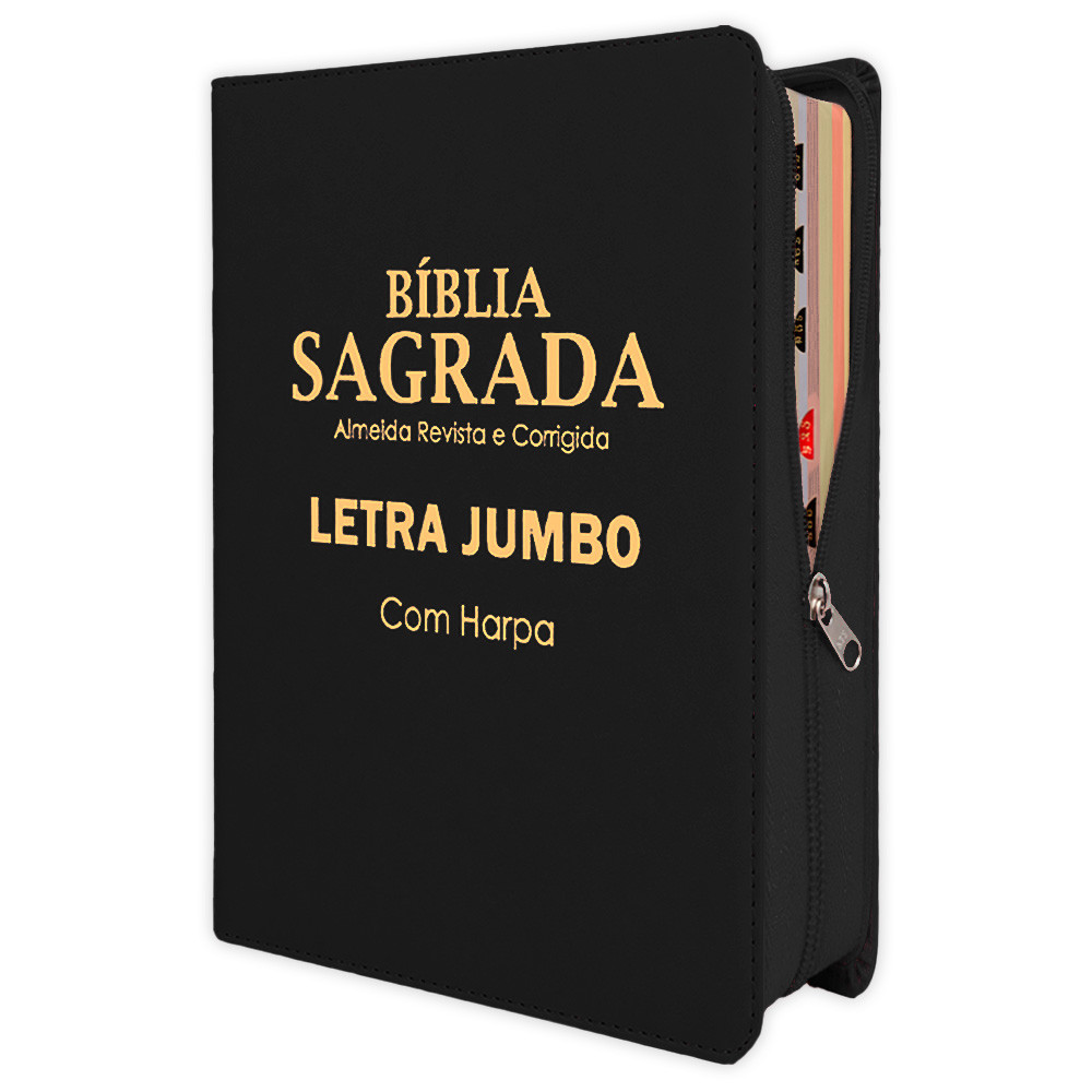 Bíblia Sagrada - Jumbo Zíper Agenda Preta | ARC João Ferreira de Almeida - Harpa e Índice por Cores