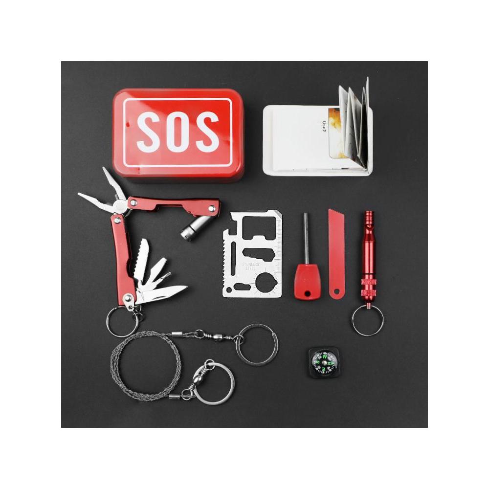 Conjunto de equipamentos de caixa de ferramentas multifuncional para acampamento, conjunto de 7 peças, sobrevivência ao 