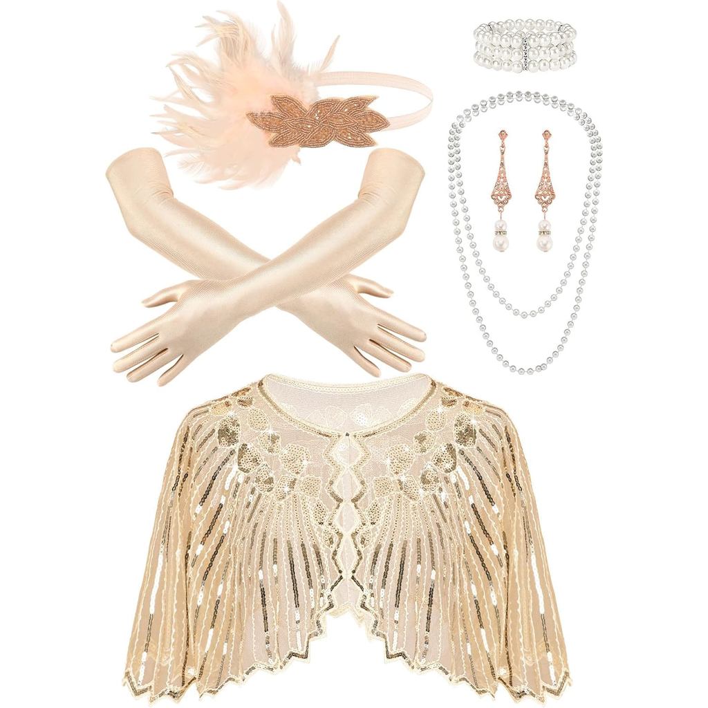 6 Peças de Acessórios Flapper dos Anos 1920, Acessórios de Fantasia do Grande Gatsby, Conjunto Temático da Moda dos Louc