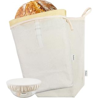 Unbleached Cotton and Beeswax Lined Bread Bags for Sourdough 2Pack Homemade Loaf Bees Wax Storage and Reusable Bowl Cove