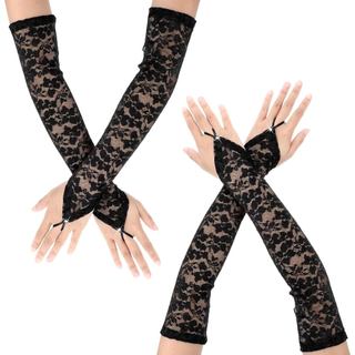 2 Pares de Luvas de Renda Sem Dedos para Mulheres, Luvas de Renda Longas até o Cotovelo, Estilo Y2k Elegante para Cospla
