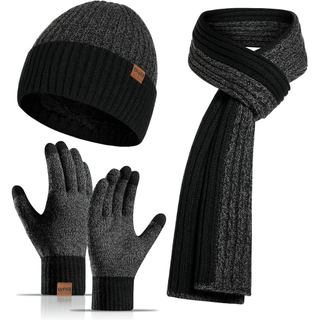 Conjunto de Inverno para Homens: Gorro, Cachecol e Luvas Touchscreen com Forro de Lã Quente, 3 Peças
