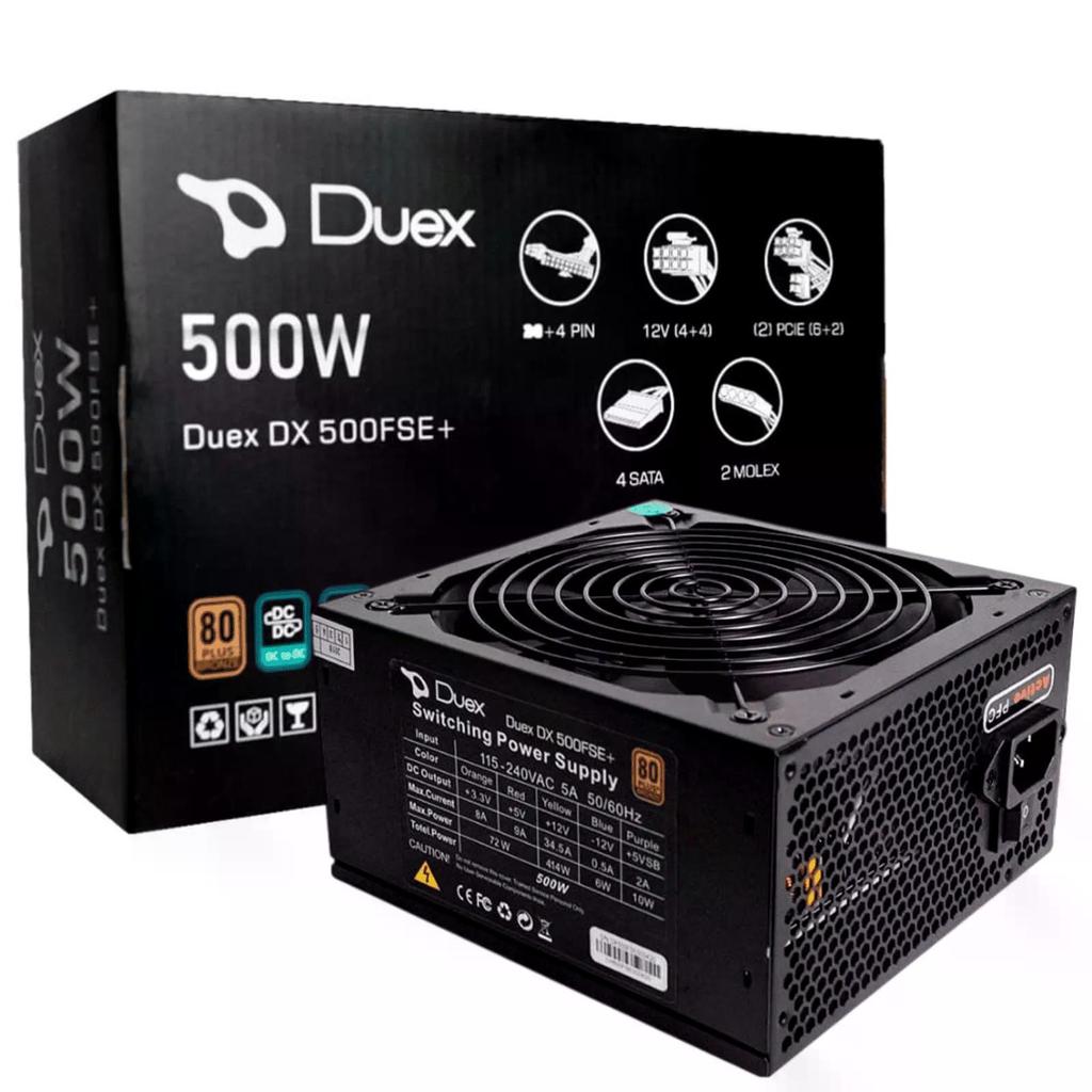 Fonte Duex DX500FSE+, 500W, 80 Plus Bronze, PFC Ativo — oferta na Shopee