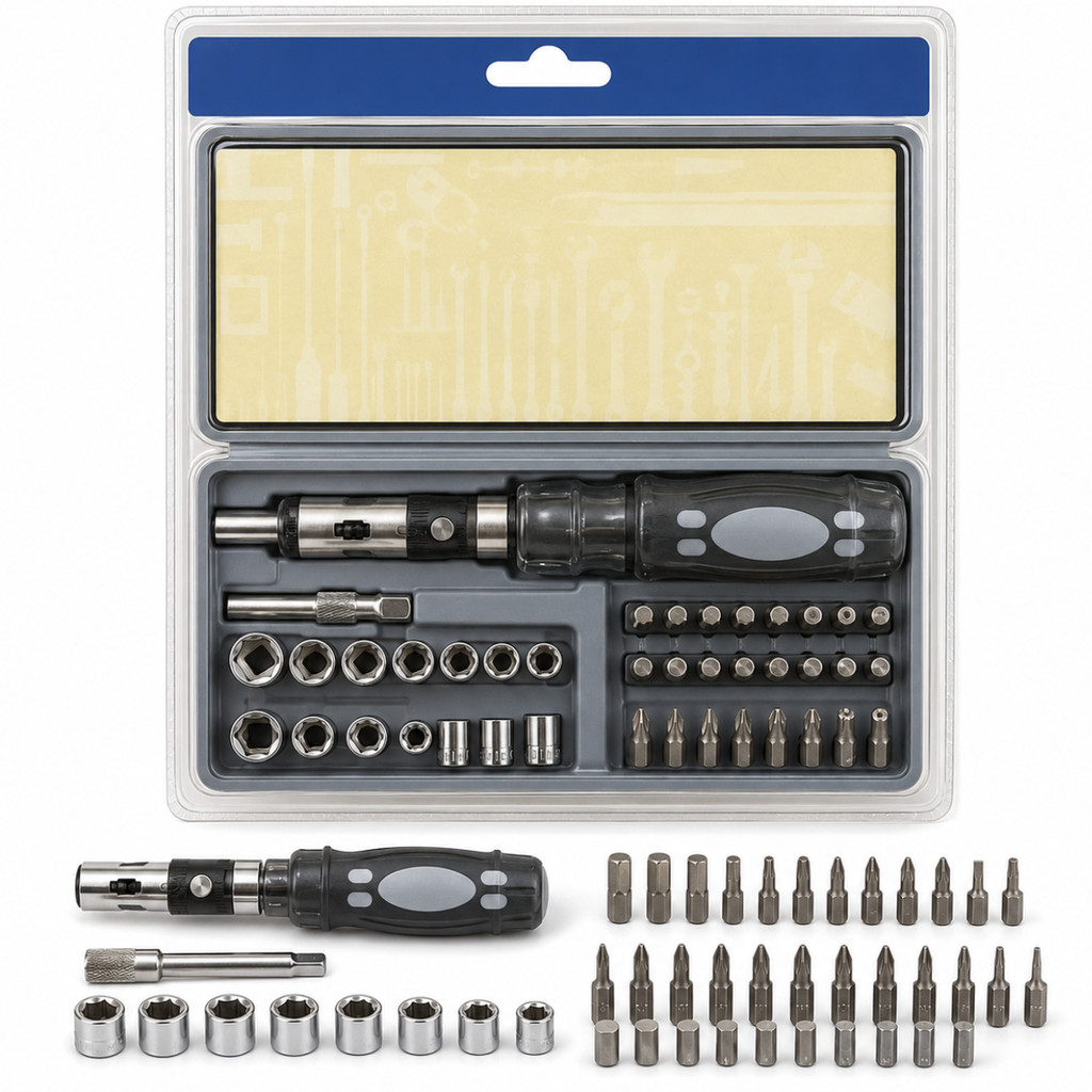 Kit Jogo 41 Peças Chave Catraca Ferramentas Parafusadeira Completa Reversível Soquetes Phillips Fenda Para Multiuso Top