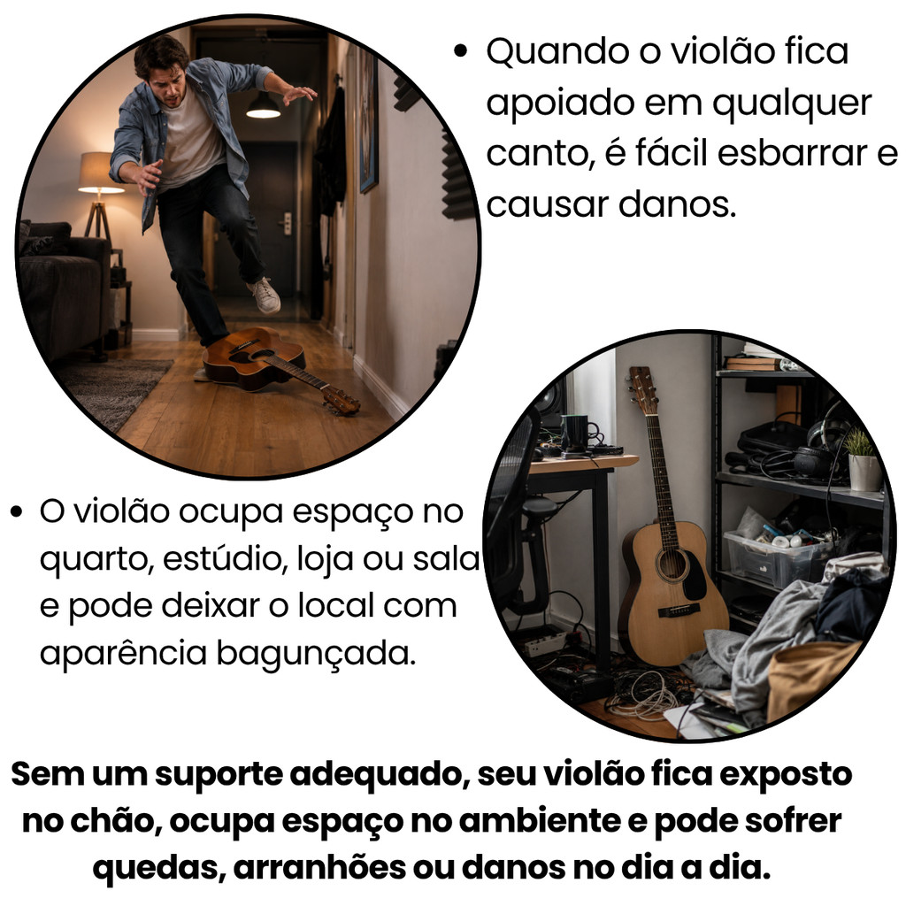 Suporte Violão HMX De Parede Preto Reforçado Para Guitarra Baixo Ukulele Cavaco · foto 2