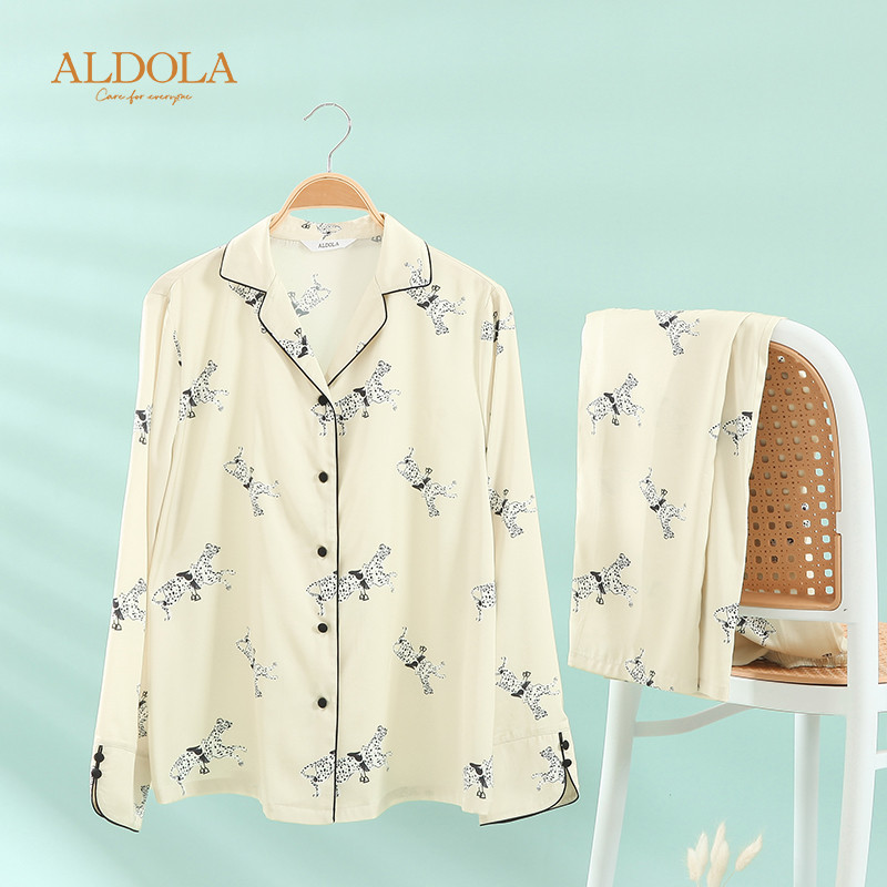 Audrey Sting Lapela Rosa Leopardo Série Manga Comprida Abotoada Senhoras Homewear Terno YJ31008