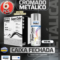 Kit Tinta Spray Metálico 350ML Cromado Tekbond Secagem Rápida