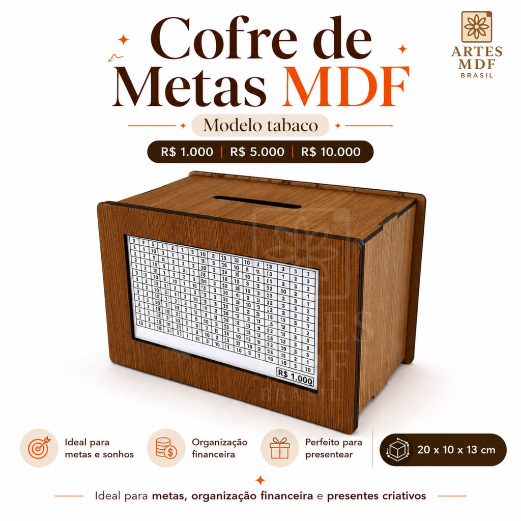 Cofre de MDF Tabaco Personalizado para Guardar Dinheiro Cofre Desafio 1000 5000 1000 Cofre Japonês c/ contador