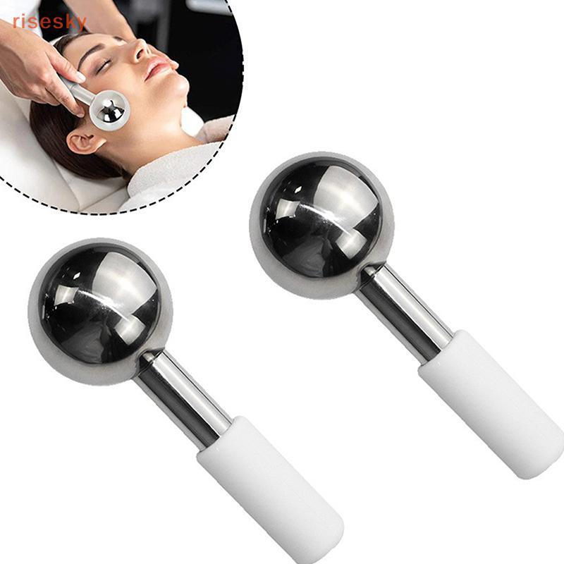 [risesky] Globos De Gelo Facial Frio Quente Aço Inoxidável Rolo Pele Beleza Spa Resfriamento Globo Massagem Bola Cuidado