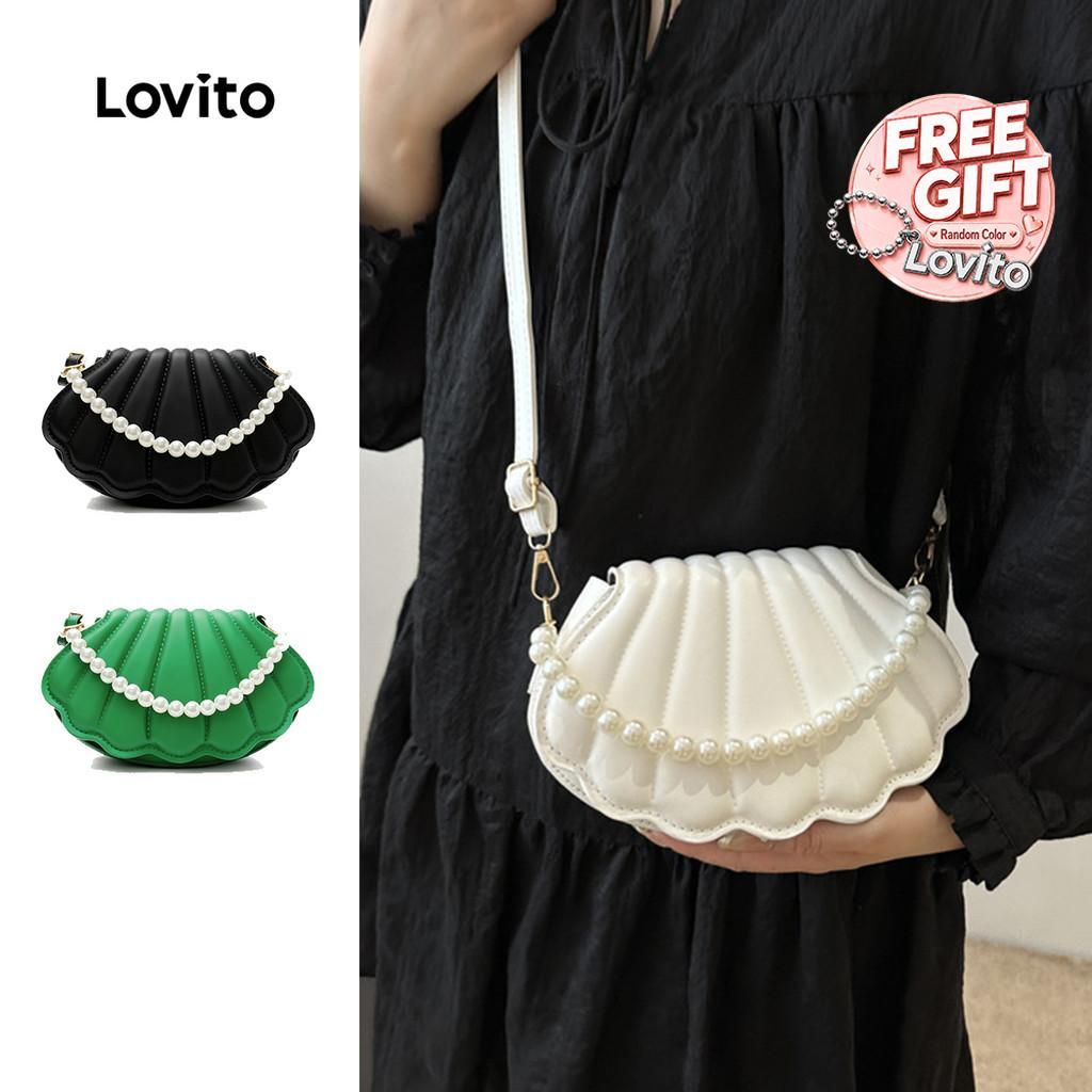 Lovito Bolsa De Ombro Pequena Lisa Com Pérolas Bolsa De Ombro Pequena Para Mulheres LFA46274