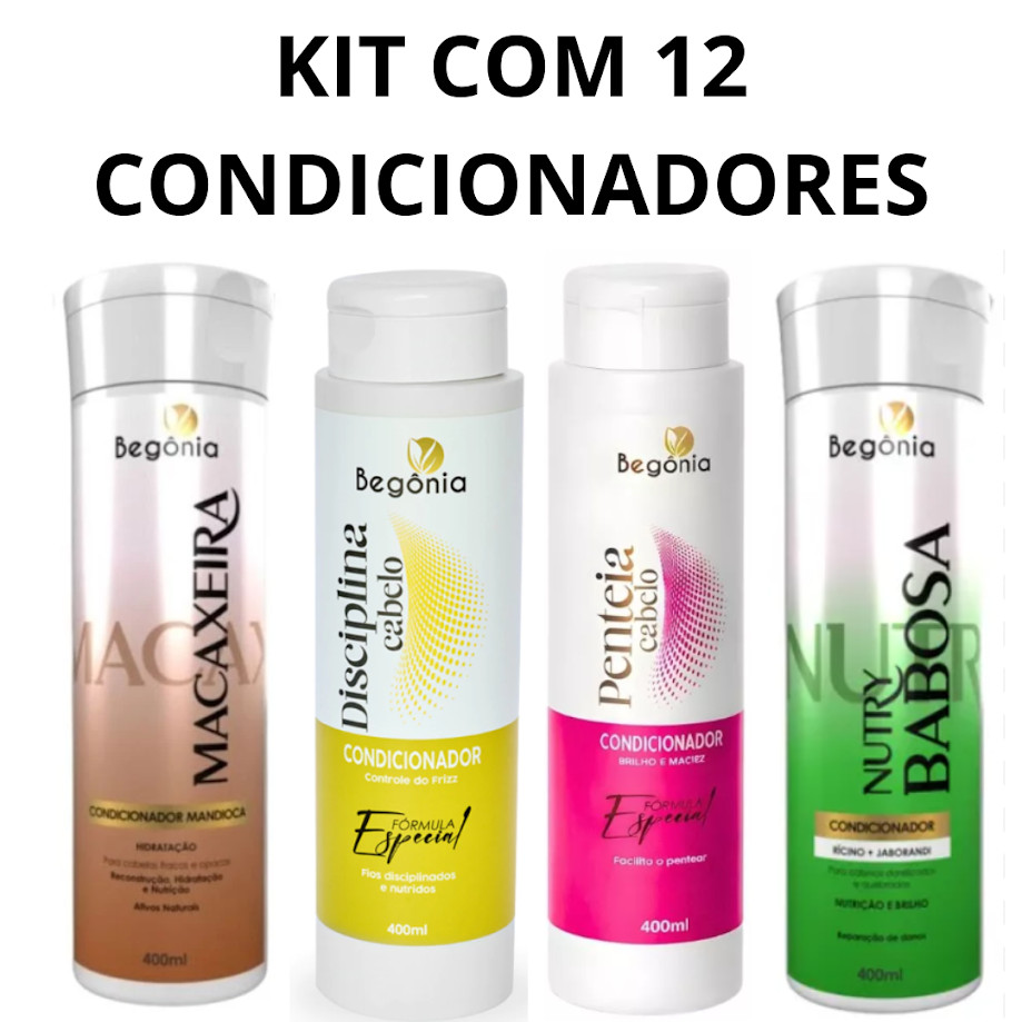 Condicionador Tratamento e Cronograma Capilar Kit 12 unidades Profissional Begônia