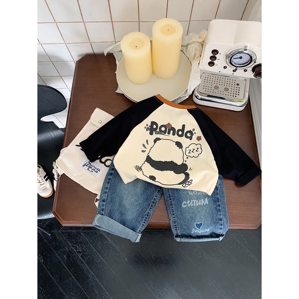Crianças dos desenhos animados camiseta de manga comprida primavera outono 2026 novo estilo Panda impressão meninos meni