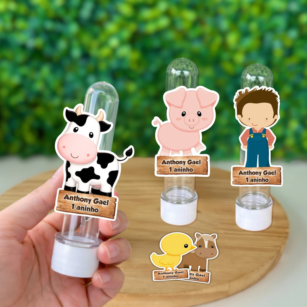 Apliques Fazendinha Meninos Para Tubetes Personalizado Com Nome e Idade / Lembrancinhas Aniversário