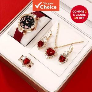 Relógio De Quartzo Da Moda Feminina E Conjunto De Joias Com Pulseira De Couro Sem Caixa Pulso Elegante