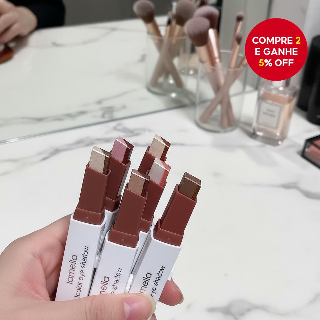  Lápis de Sombra de Duas Cores à Prova d'Água - Resistente a Borrões, Tons Marrom/Café
