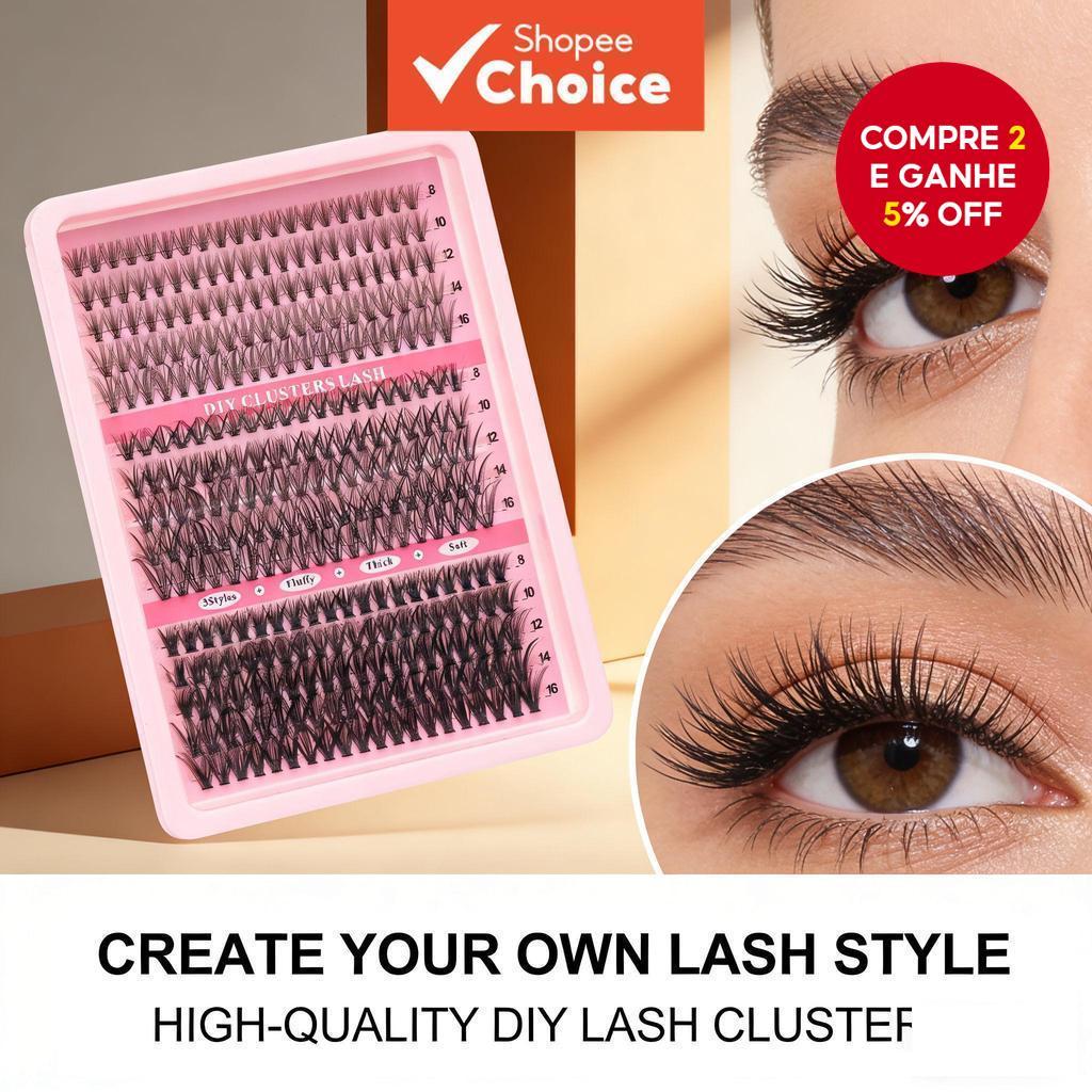 Kit de Cílios Postiços em Tufos Wispy Naturais DIY, Cílios Postiços em Tufos 10-16mm