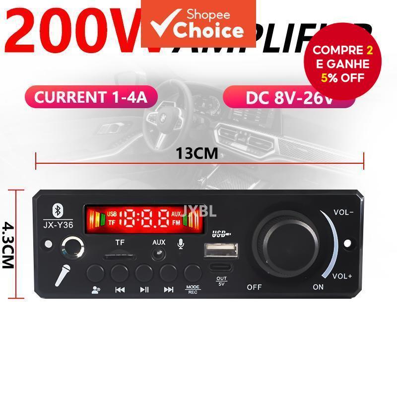 Placa Amplificadora Bluetooth 200W 8V-24V MP3 Player com Estojo de Exibição para Sistema de Áudio DIY