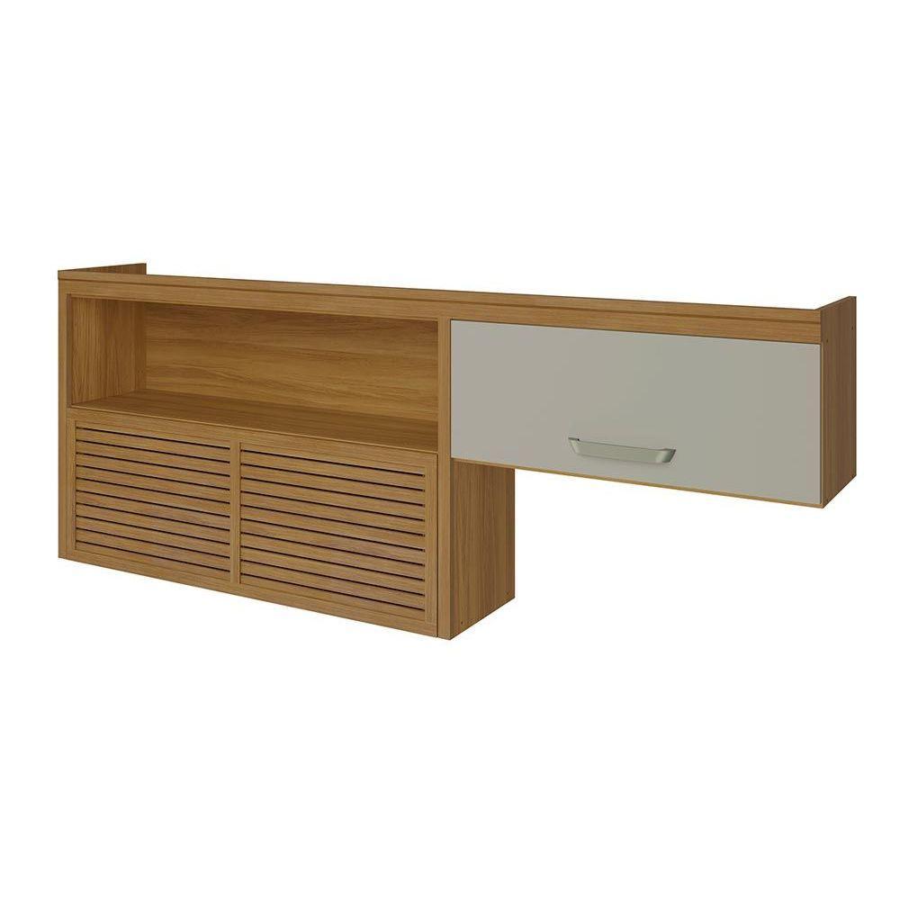 Armário Aéreo p/ Cozinha Princesa c/ Nicho e 2 Portas Basculante Ripado 200cm Freijo/Off White - Nesher