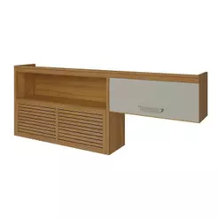 Armário Aéreo p/ Cozinha Princesa c/ Nicho e 2 Portas Basculante Ripado 200cm Freijo/Off White - Nesher