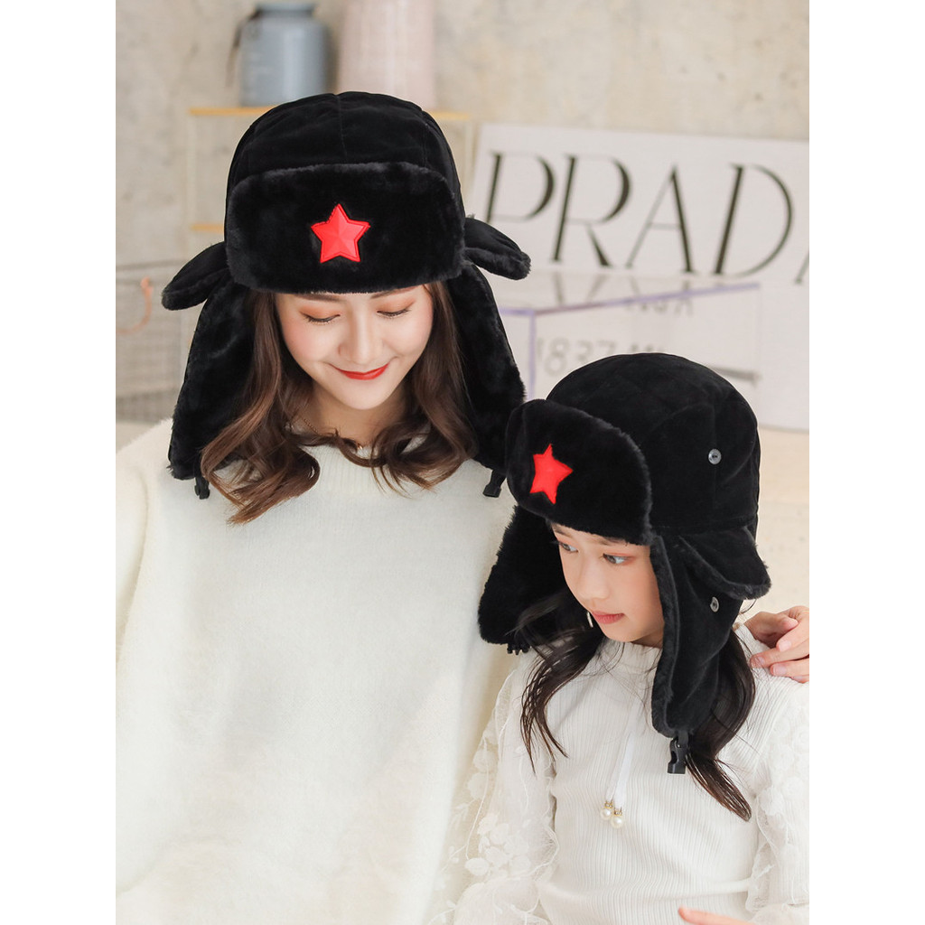 Estrela vermelha pai-filho chapéu feminino inverno crianças quente Lei Feng chapéu masculino bebê ao ar livre à prova de
