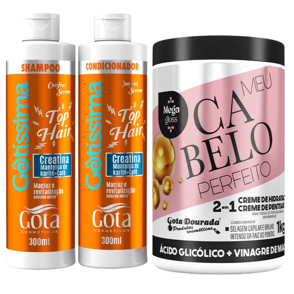 Kit Gota Dourada Confrei Sereno Creatina Shampoo + Condicionador 300ml + Creme Ácido Glicólico 1Kg