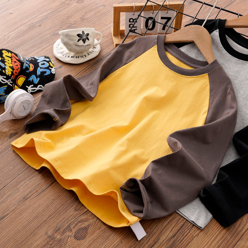 Meninos camiseta de manga comprida 2026 primavera novo estilo médio grande crianças puro algodão topo crianças meninos p