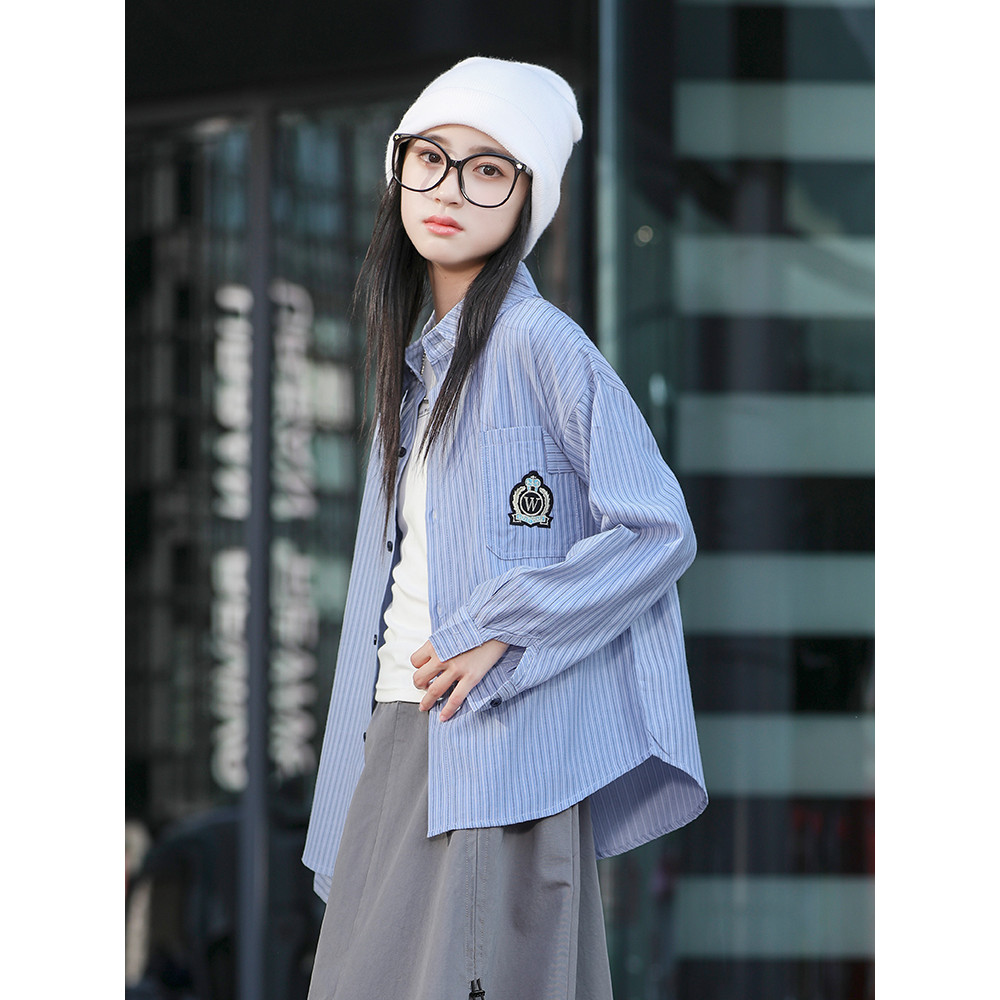 Meninas camisas de primavera camisas de primavera 2026 novo estilo elegante crianças camisas listradas de manga comprida