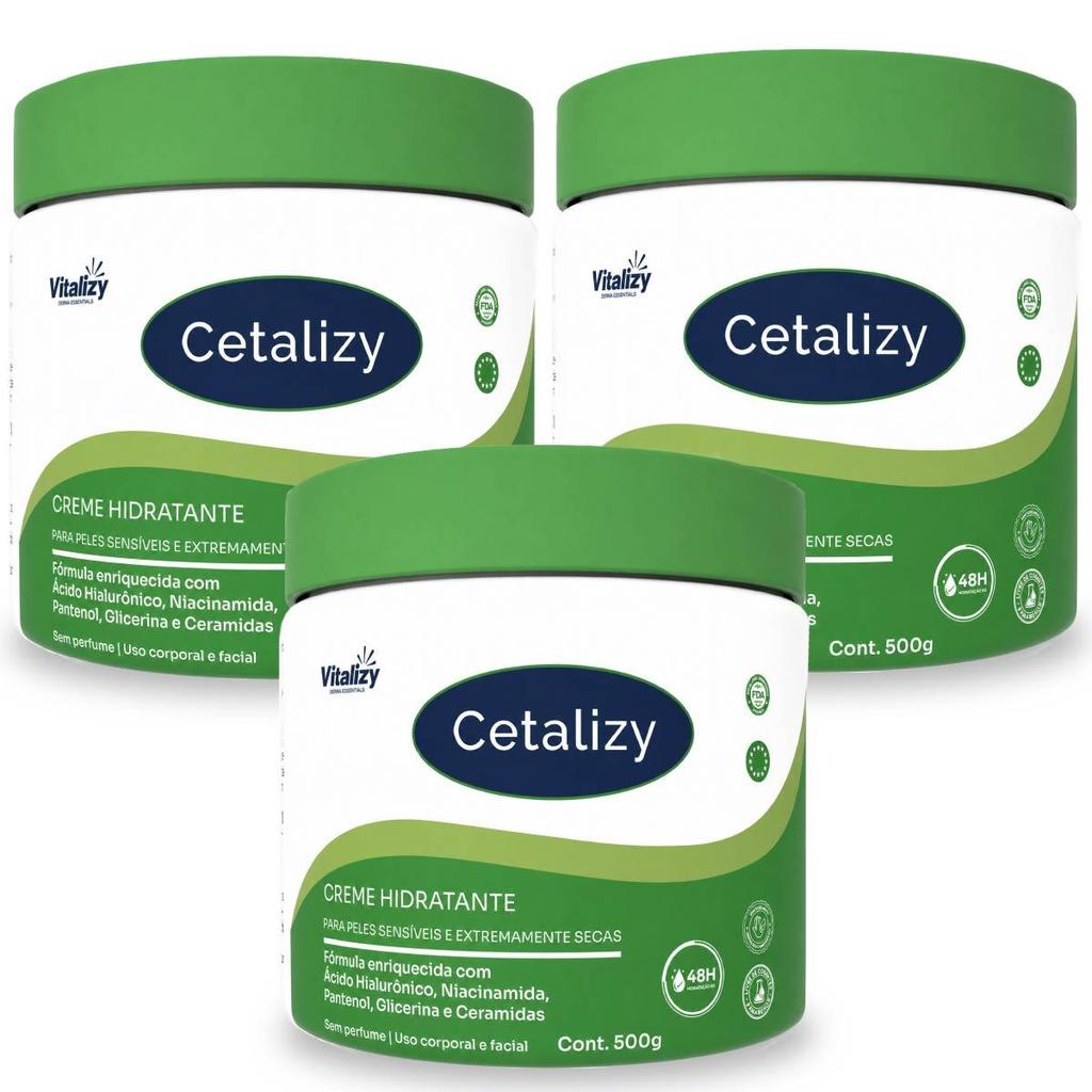 Kit 3x500g Creme Hidratante Corporal Facial Pele Seca Sensível Extra Seca Sem Perfume Hidratação Intensa Vitalizy