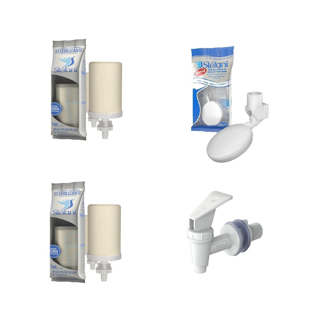 Kit 2 Vela Tripla Ação 1 Boia 1 Torneira Branca Stefani
