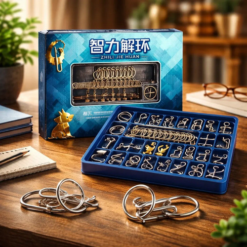 Quebra-cabeça Chinês de Metal 30 Peças Desafio de Lógica Quebra Cabeça Puzzle Lógico Brinquedo Infantil Presente