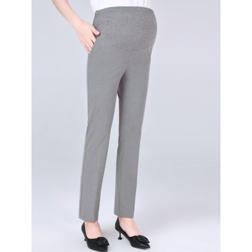 Roupa de maternidade primavera cinza maternidade calças de perna reta mulheres gravidez barriga elevador terno calças en