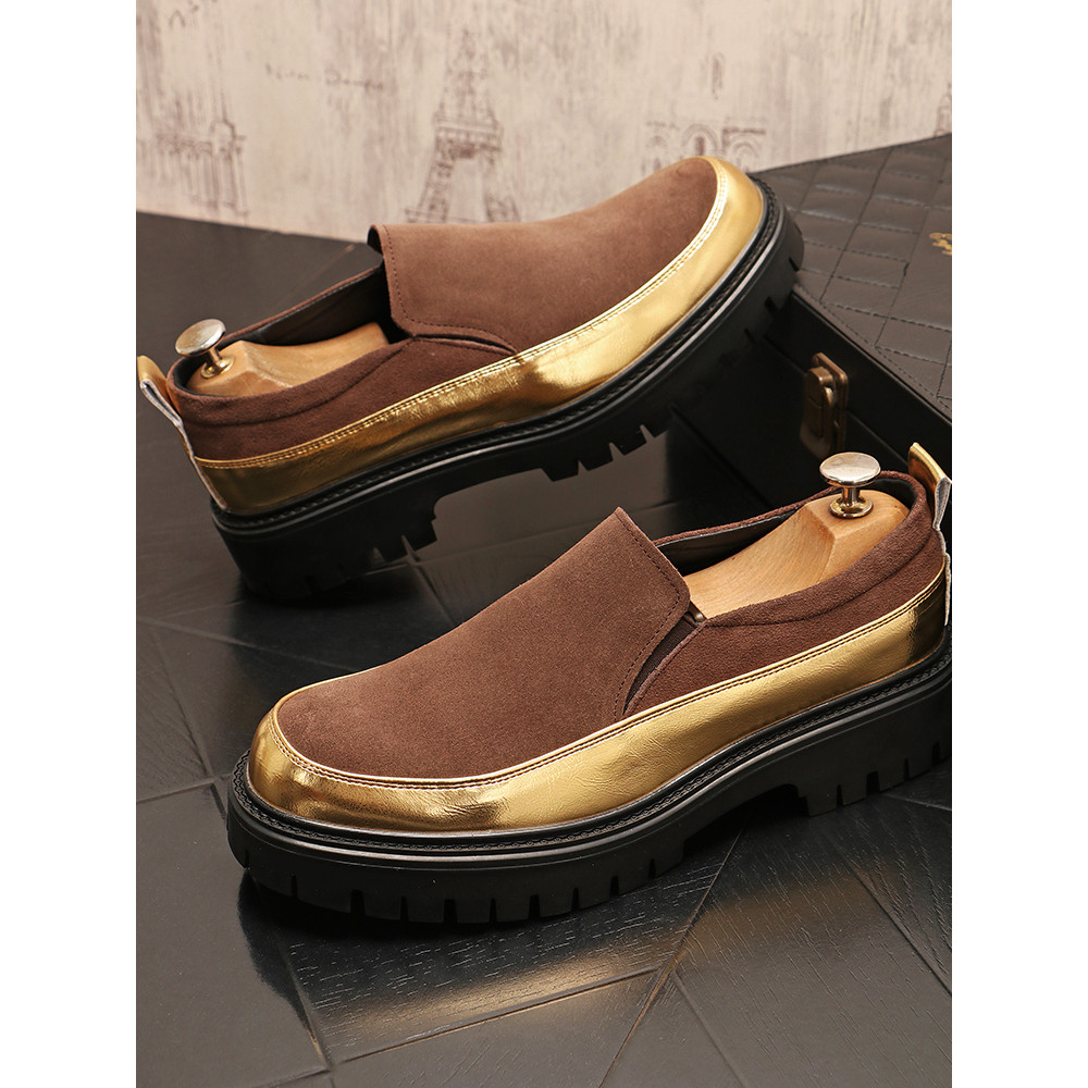 Sapatos de couro casuais de camurça masculina de um Pedal, mocassins britânicos de salto médio, versão coreana, sola gro