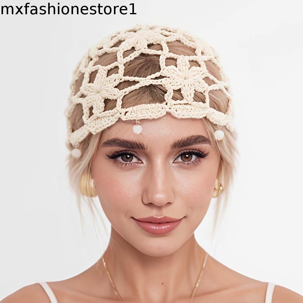 MXFASHIONE Chapéu De Malha Com Flor De Crochê , Gorro Fino Vazado Estilo Coreano , Boné Tecido Feito À Mão