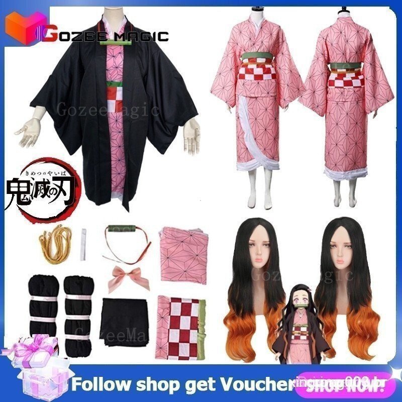 Fantasias de Cosplay de Anime Demon Slayer Kamado Nezuko para Adultos e Crianças, Roupas de Halloween Kimetsu No Yaiba L