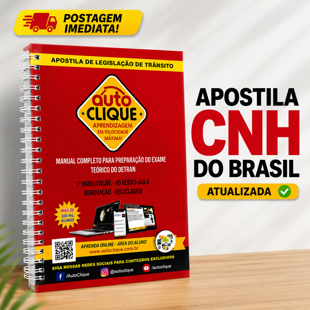 Apostila CNH Atualizada 2026 Auto Escola Detran Legislação De Trânsito Prova Teórica Completa