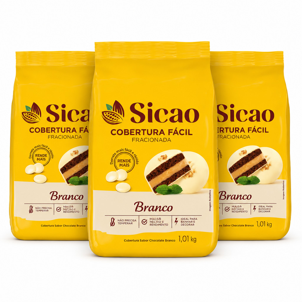 3 Uni Cobertura Fácil Chocolate Branco Fracionada 1,01kg Sicao