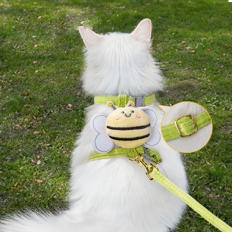 Arnês Para Gatos Anti-Fuga Estilo H Com Trela Ajustável Design De Abelha 3D E Cães Pequenos Conjunto De Caminhada Animai