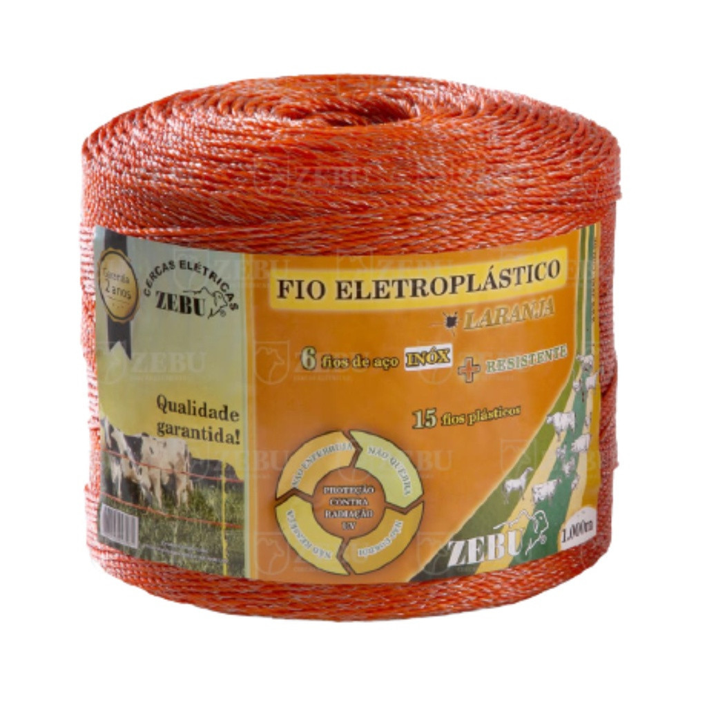 Fio Eletroplastico Laranja ZEBU Para Cerca Elétrica Rural -500mt
