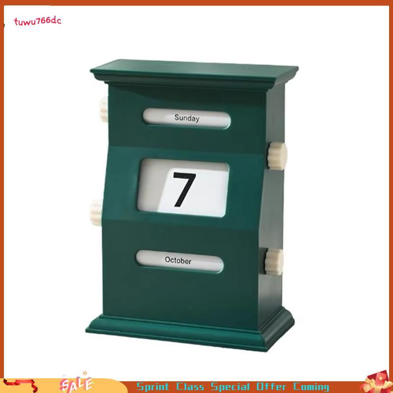 [Entrega Rápida BR] Mesa De Calendário Retrô Blocos Data Exibição Decorações De Decoração Verde