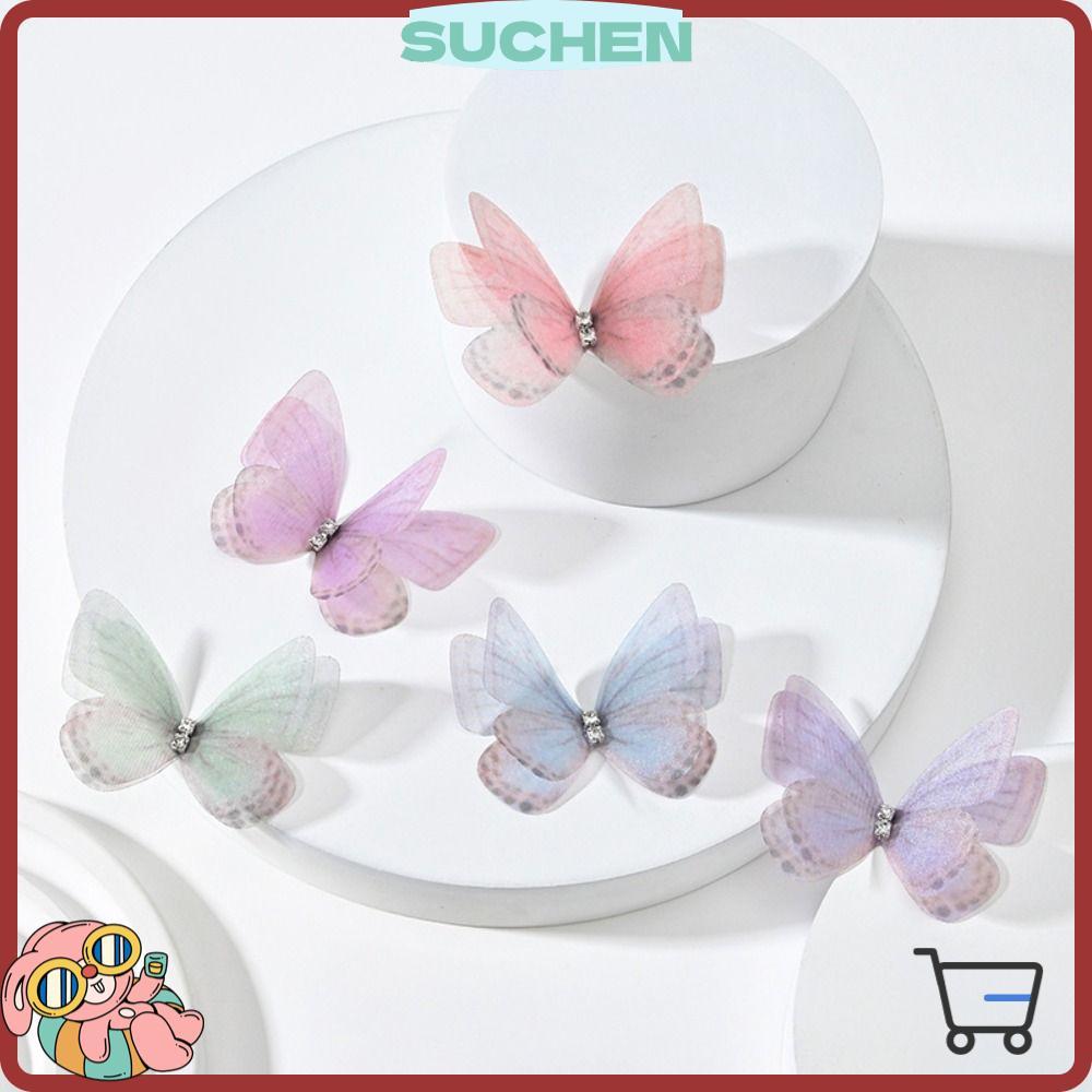 SUCHENBRI 50 Peças Apliques De Borboleta De Tecido De Organza , Remendos Bordados Chiffon De Gaze De Camada Dupla