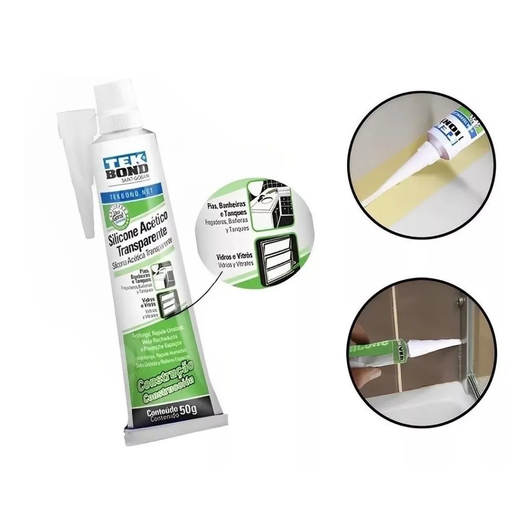 Cola Silicone Acético Transparente Tubete Bisnaga Anti-Fungo Construção Pia Box Banheiro 50g Tekbond