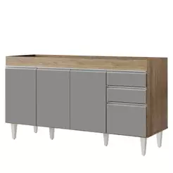 Balcão Gabinete para pia sem Tampo 150cm Marrocos Castanho/Cinza - Lumil