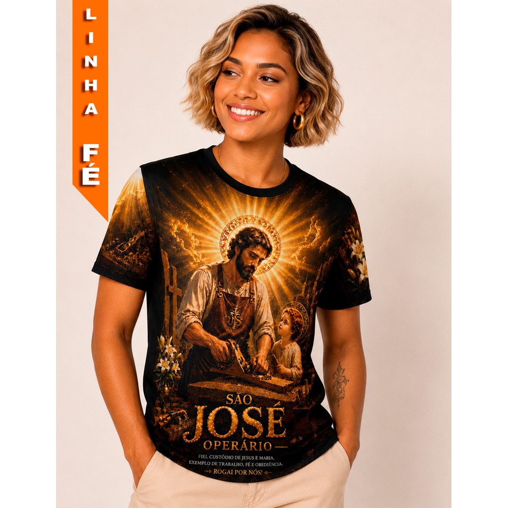 Camisa São José Operário Camiseta Padroeiro dos Trabalhadores Estampa Total