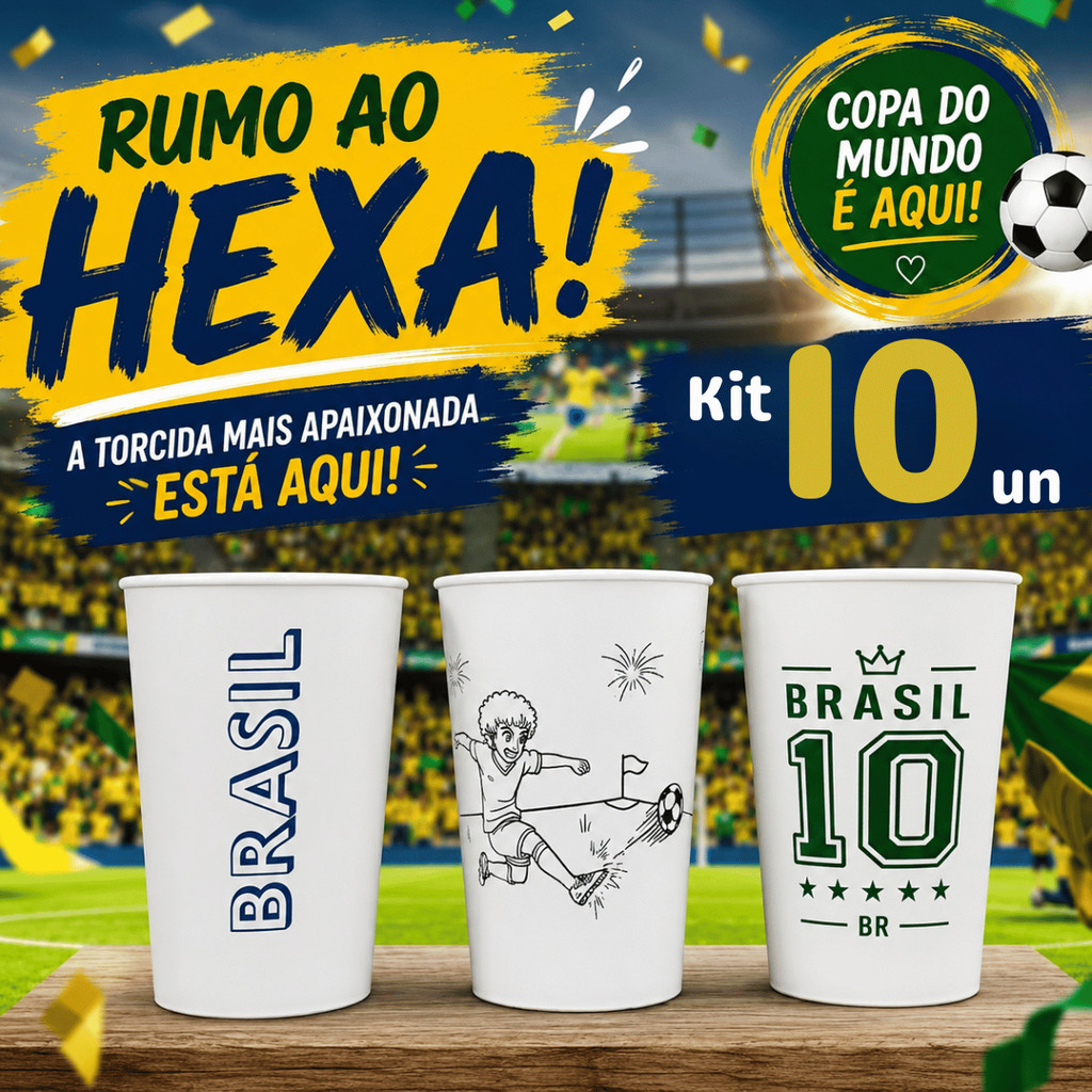 Kit 10 Copos Lembrancinha Copa do Mundo 2026 Copo do Brasil Receber Amigos Família Assistir Jogo.