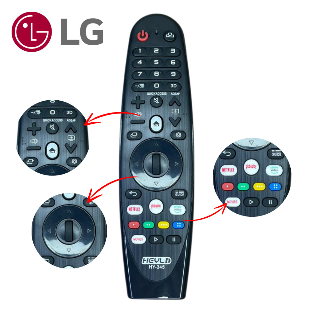 Controle remoto LG para SMART TV / NETFLIX, PRIME VIDEO, GLOBOPLAY / HY-345
