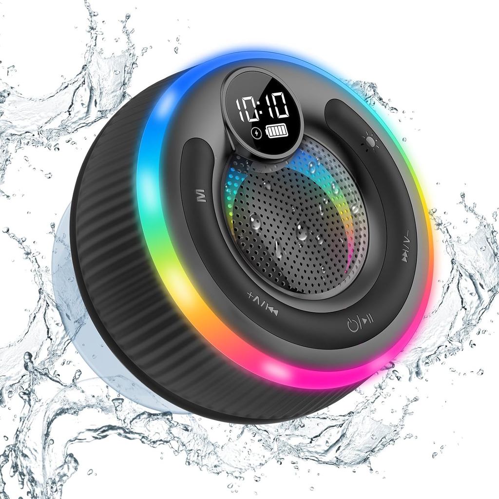 Caixa de Som Bluetooth, Caixa de Som para Chuveiro com Som Estéreo, Caixas de Som à Prova d'Água IPX7, Caixa de Som Port