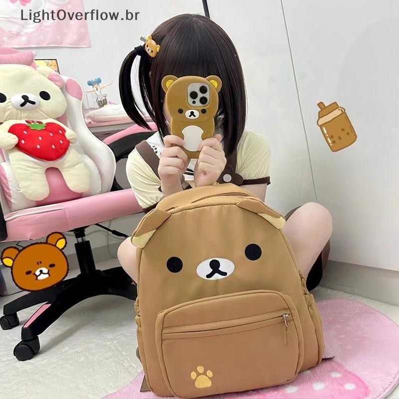 [LightOverflow] Mochila Infantil Cartoon Rilakkuma Korilakkuma Grande Capacidade Bordada para Escola APFZ