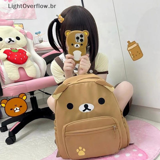 [LightOverflow] Mochila Infantil Cartoon Rilakkuma Korilakkuma Grande Capacidade Bordada para Escola APFZ
