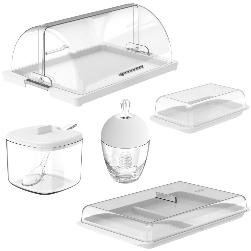 Kit Porta Pão Frios Manteigueiro Acucareiro Meleira Acrílico Cozinha Elegante Premium Organização