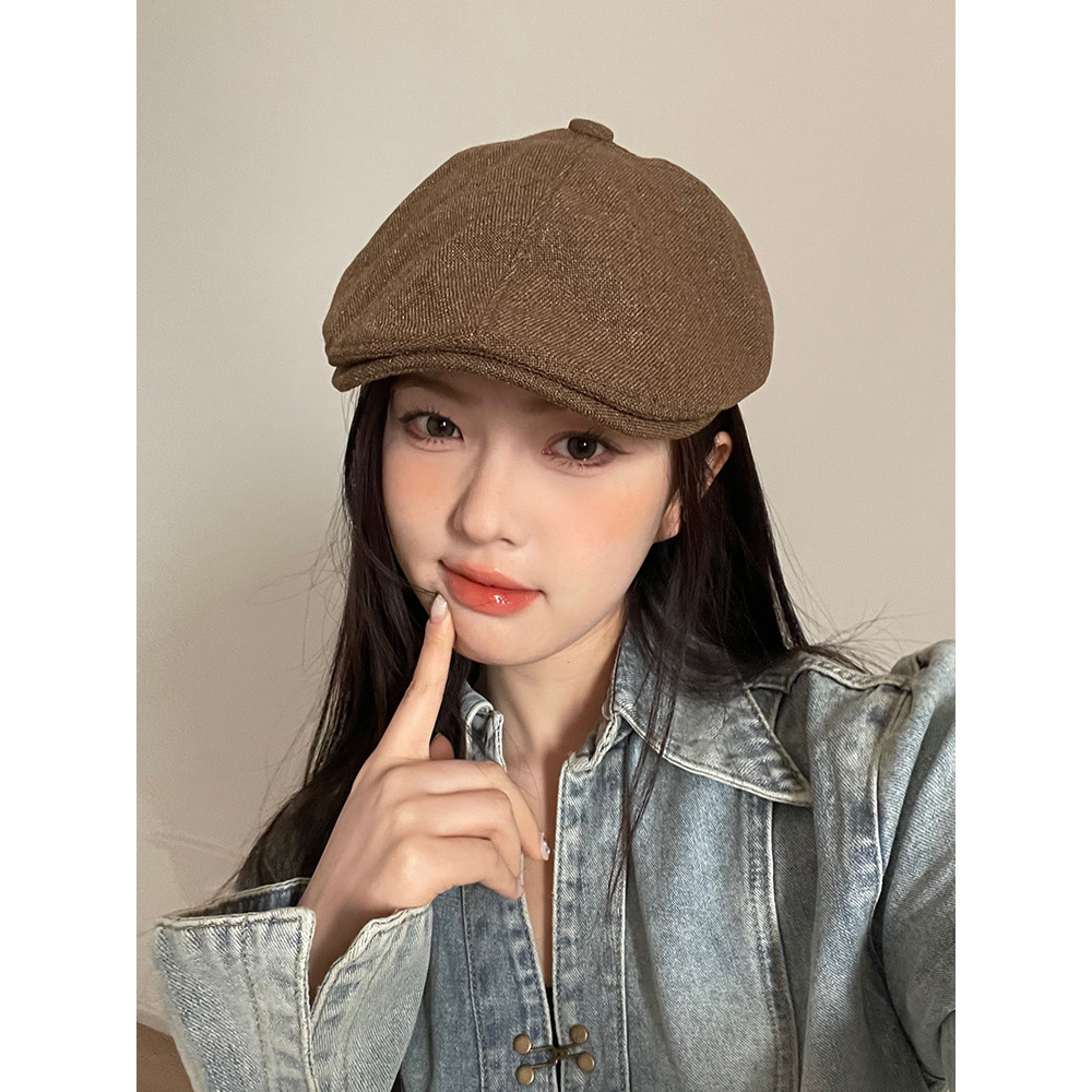 Japonês Retro frente chapéu feminino primavera algodão linho respirável boina britânica nicho trabalho corpo chapéu reve